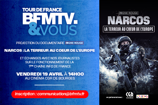 Affiche du documentaire Narcos: la terreuer au coeur de l'Europe. Vendredi 19 avril à 14h au CGR Bourges