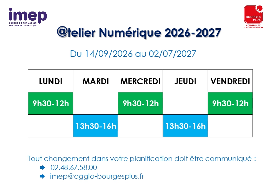 Horaires Atelier Numérique